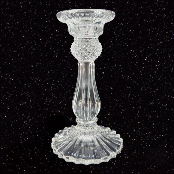 1980s Clear Crystal Diamond Point Candle Stick Holder Set 2 Candle Holder VTG - Picture 7 of 15